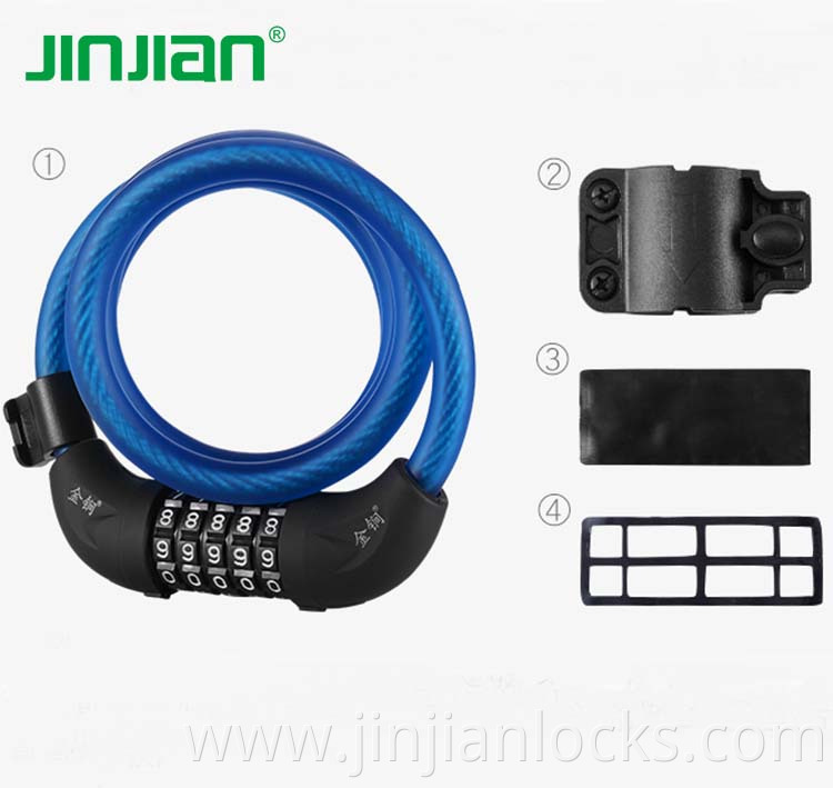 Factory supply PVC steel bicycle bike spiral matte cable lock 5 number digital combination lock for bike